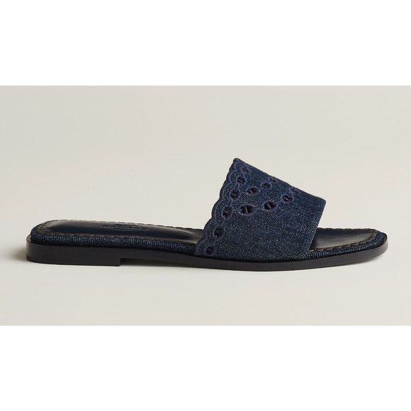 Hermes Sandales Gaelle Blue Denim Jeans Oran Slide Sandal Flat Flip Flop 39.5 - Picture 3 of 16